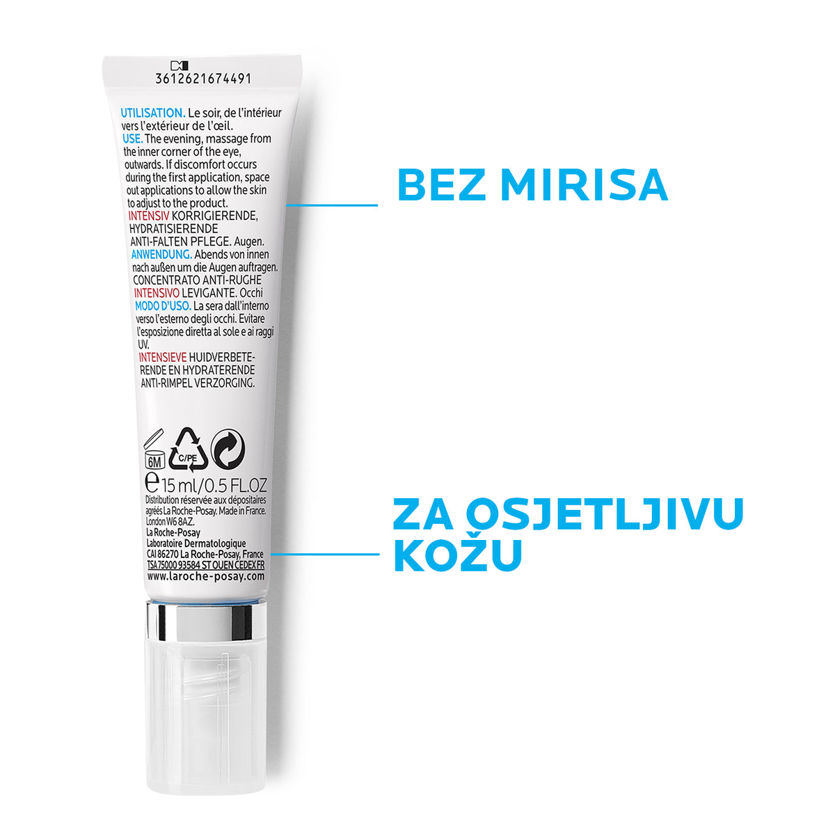 La Roche Posay REDERMIC RETINOL Intenzivni koncentrat protiv starenja za osetljivu kožu oko očiju, 15 ml