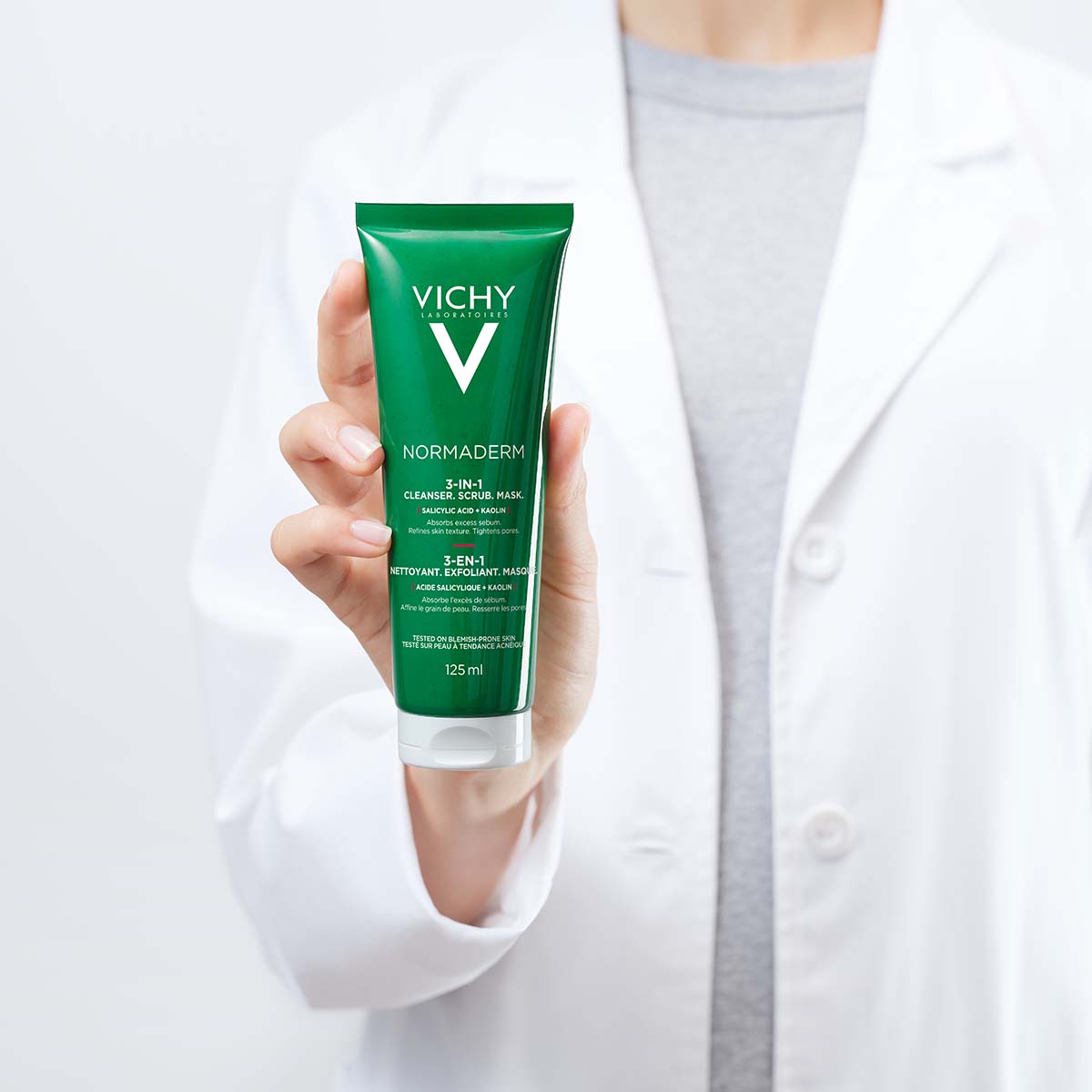 VICHY NORMADERM 3 u 1 nega za kožu sklonu aknama - krema za čišćenje lica, piling, maska, 125 ml