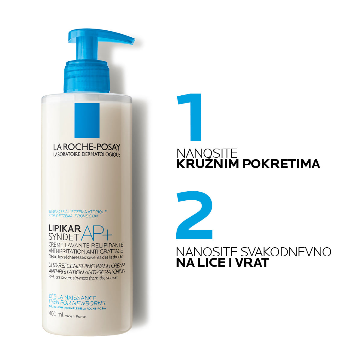 La Roche Posay LIPIKAR SYNDET AP+ Kremasti gel za tuširanje obogaćen lipidima za svakodnevno pranje osetljive suve kože s osećajem svraba i iritacija, pogodno za bebe, decu i odrasle, 400 ml