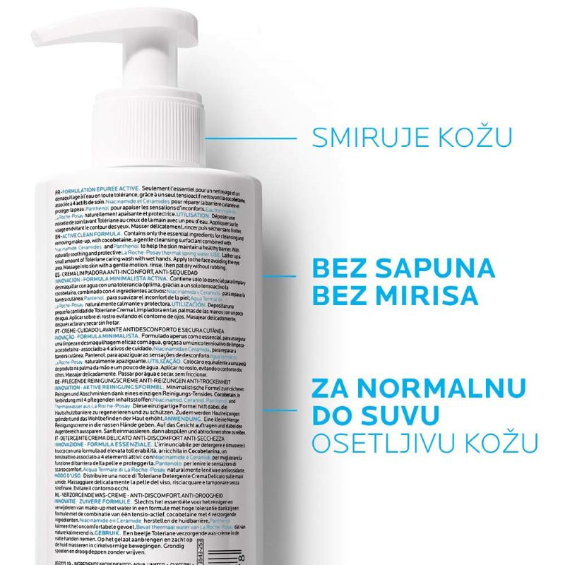 La Roche Posay TOLERIANE Negujući gel za pranje lica protiv suvoće i neugodnog zatezanja kože, 400 ml