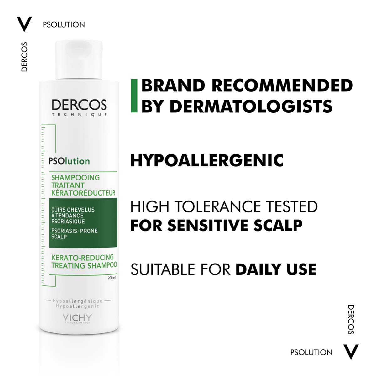 VICHY DERCOS PSOlution Šampon za vlasište sklono psorijazi protiv skvama, osećaja svraba i peskanja, 200 ml