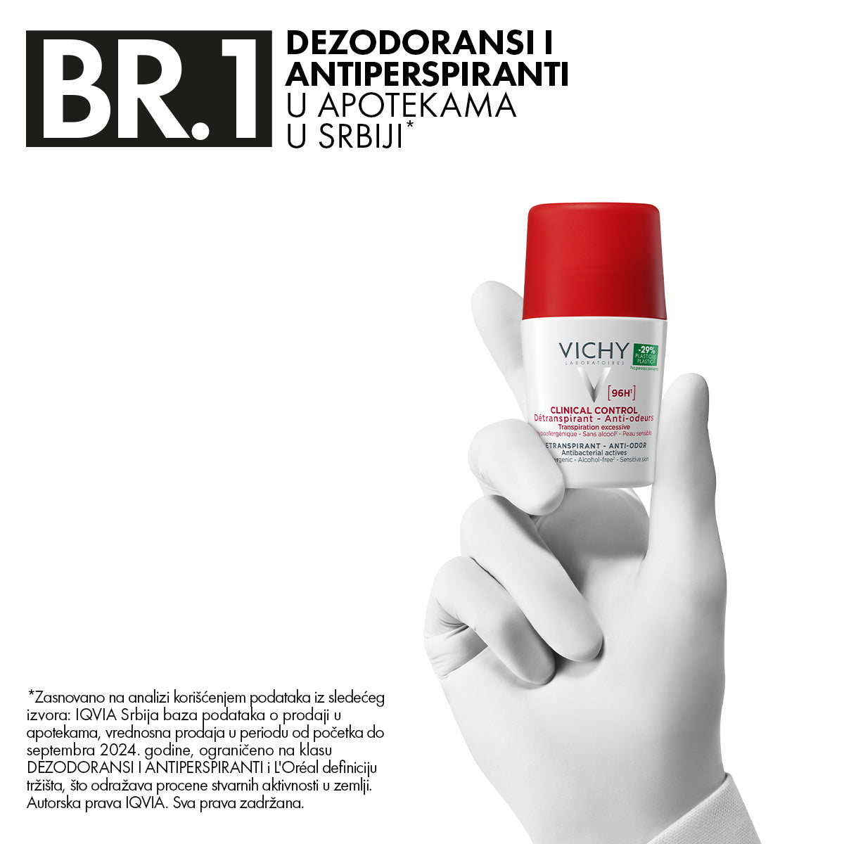 VICHY DÉODORANT CLINICAL CONTROL Roll-on dezodorans protiv neprijatnih mirisa do 96h, 50 ml