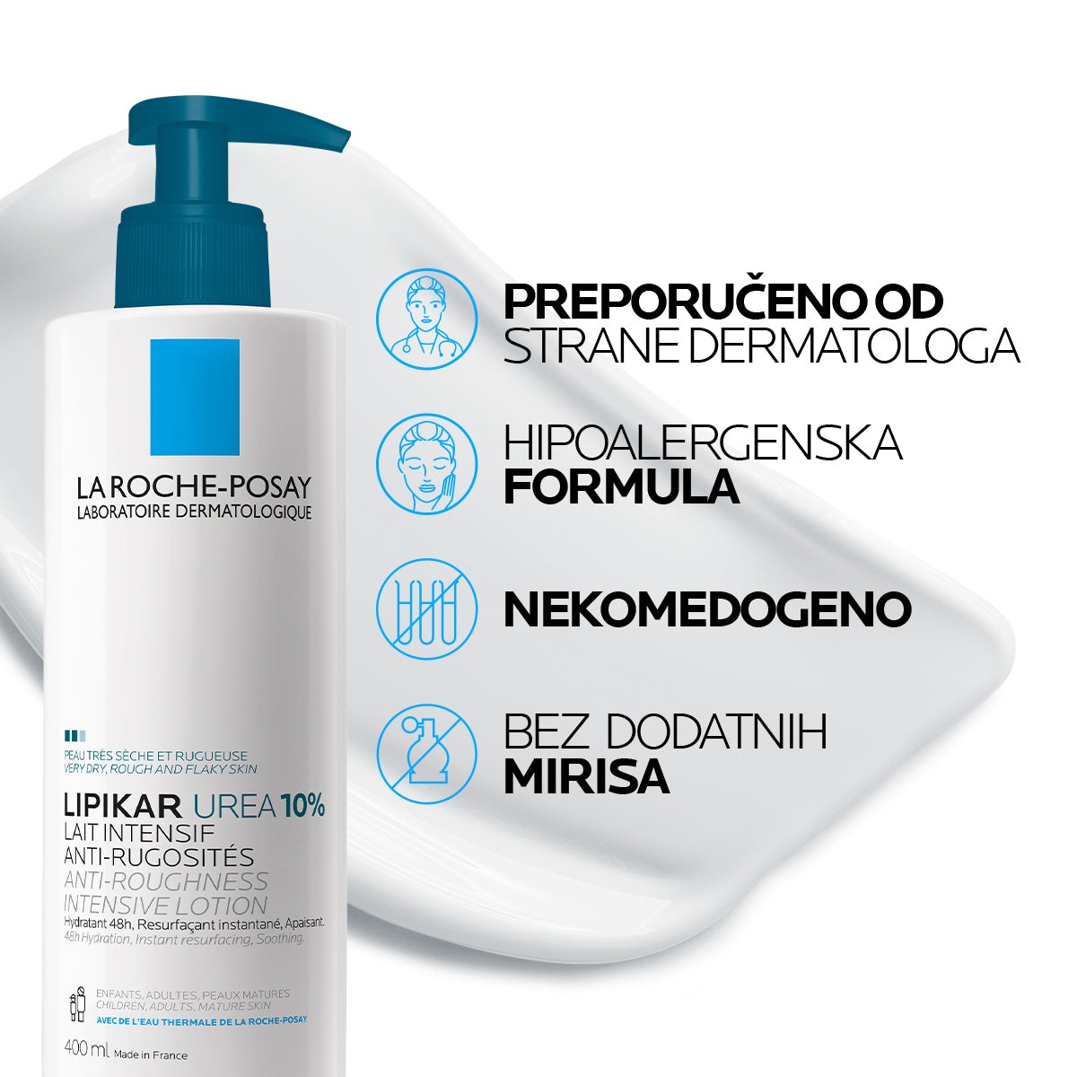 La Roche Posay LIPIKAR LAIT UREA 10% Hidratantni losion sa trostrukim dejstvom protiv perutanja i hrapavosti, 400 ml