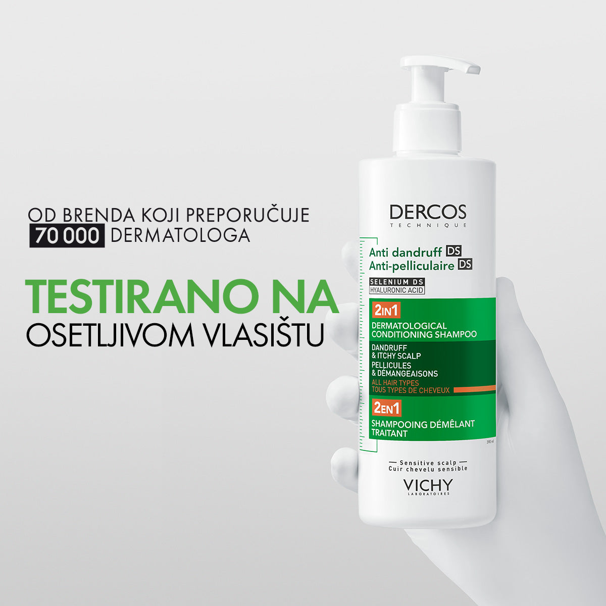 VICHY DERCOS šampon protiv peruti DS - 2 u 1: Dermokozmetički šampon i regenerator, 390 ml