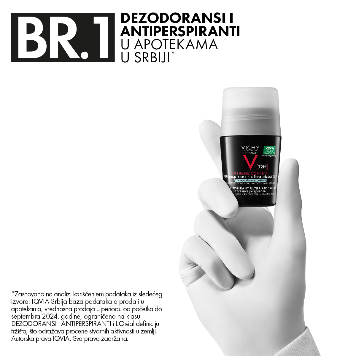 VICHY HOMME PROMO PAKET Antiperspirant roll-on za zaštitu od znojenja do 72h, bez alkohola, ne ostavlja tragove, 50 mlx2