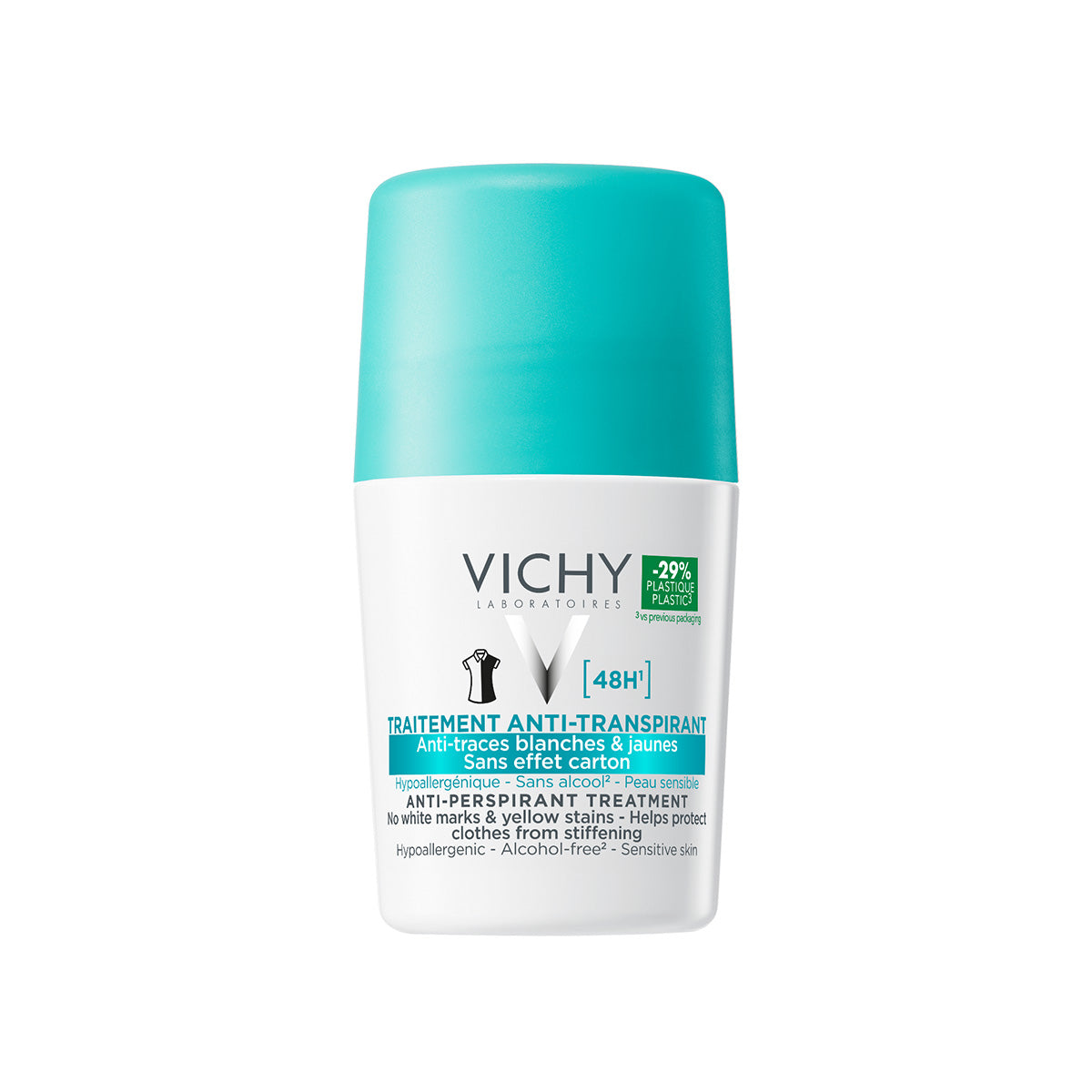 VICHY DÉODORANT Roll-on dezodorans za regulaciju prekomernog znojenja do 48h bez belih tragova i žutih fleka, 50 ml