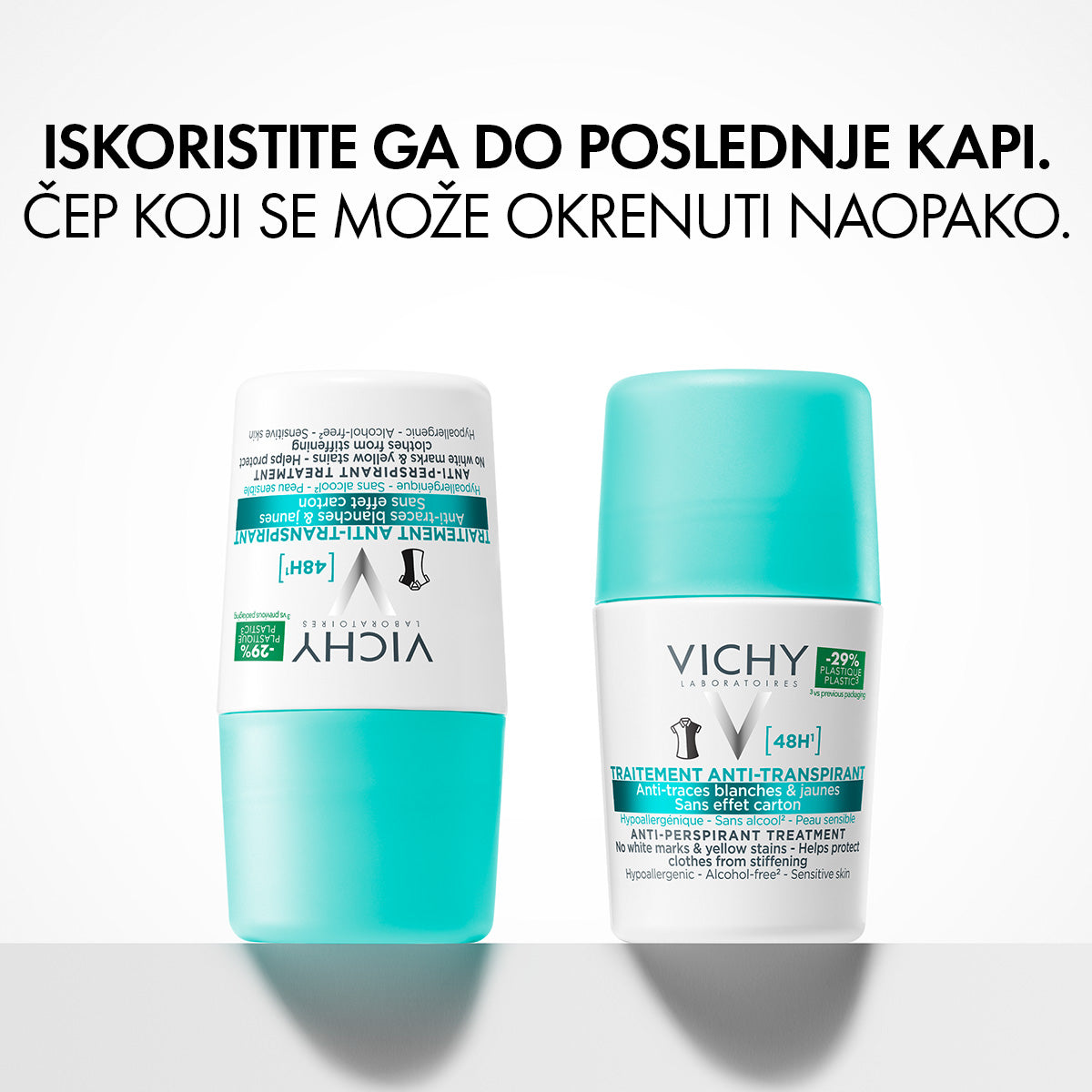 VICHY DÉODORANT Roll-on dezodorans za regulaciju prekomernog znojenja do 48h bez belih tragova i žutih fleka, 50 ml