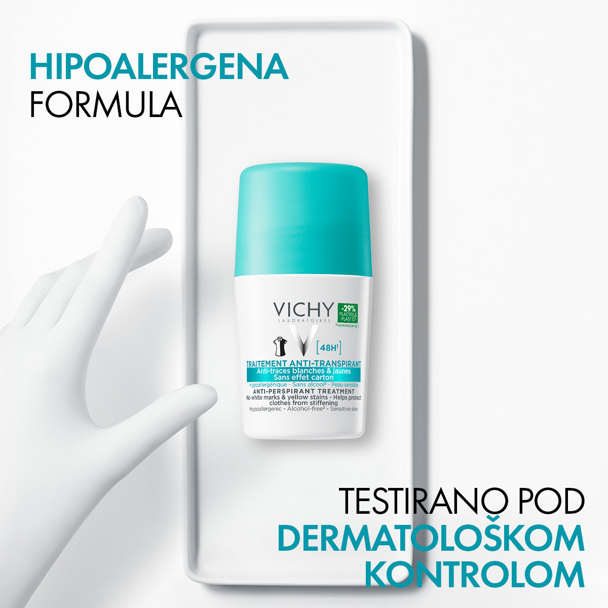 VICHY DÉODORANT Roll-on dezodorans za regulaciju prekomernog znojenja do 48h bez belih tragova i žutih fleka, 50 ml