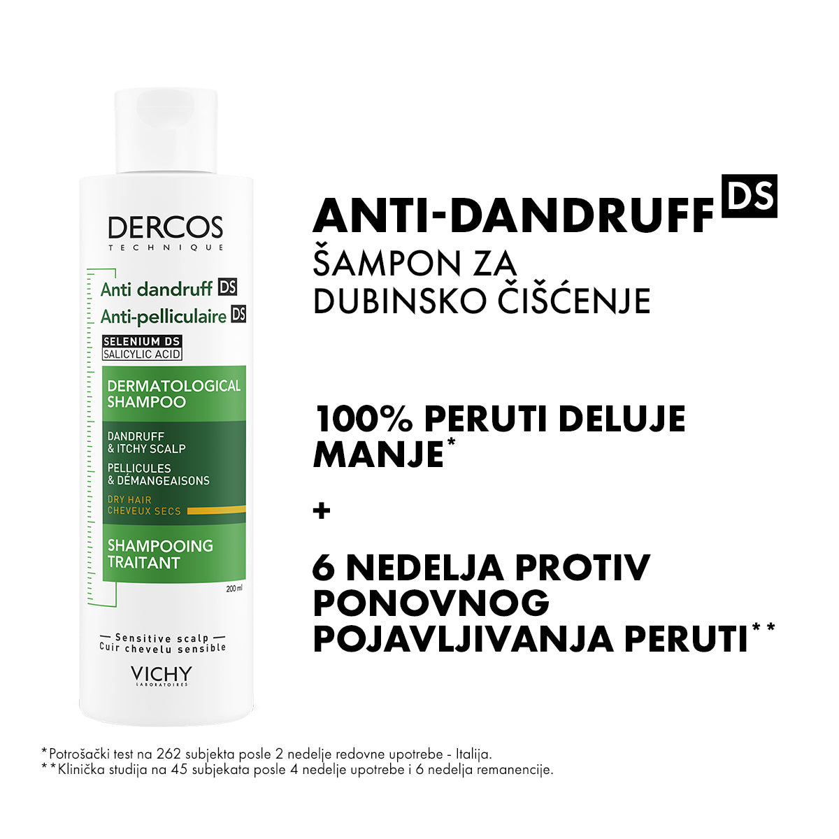 VICHY DERCOS AD Šampon protiv peruti za suvu kosu, 200 ml