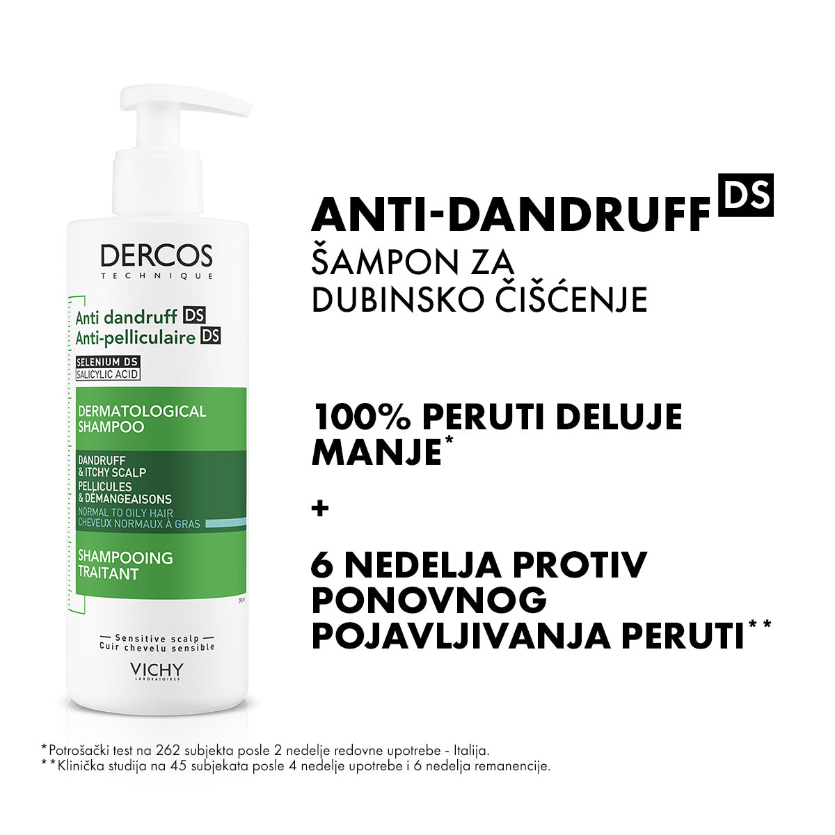 VICHY DERCOS AD Šampon protiv peruti za normalnu ili masnu kosu, 390 ml