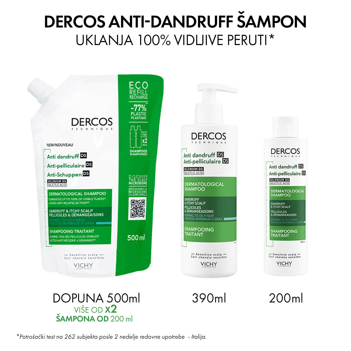 VICHY DERCOS AD Šampon protiv peruti za normalnu ili masnu kosu, 390 ml