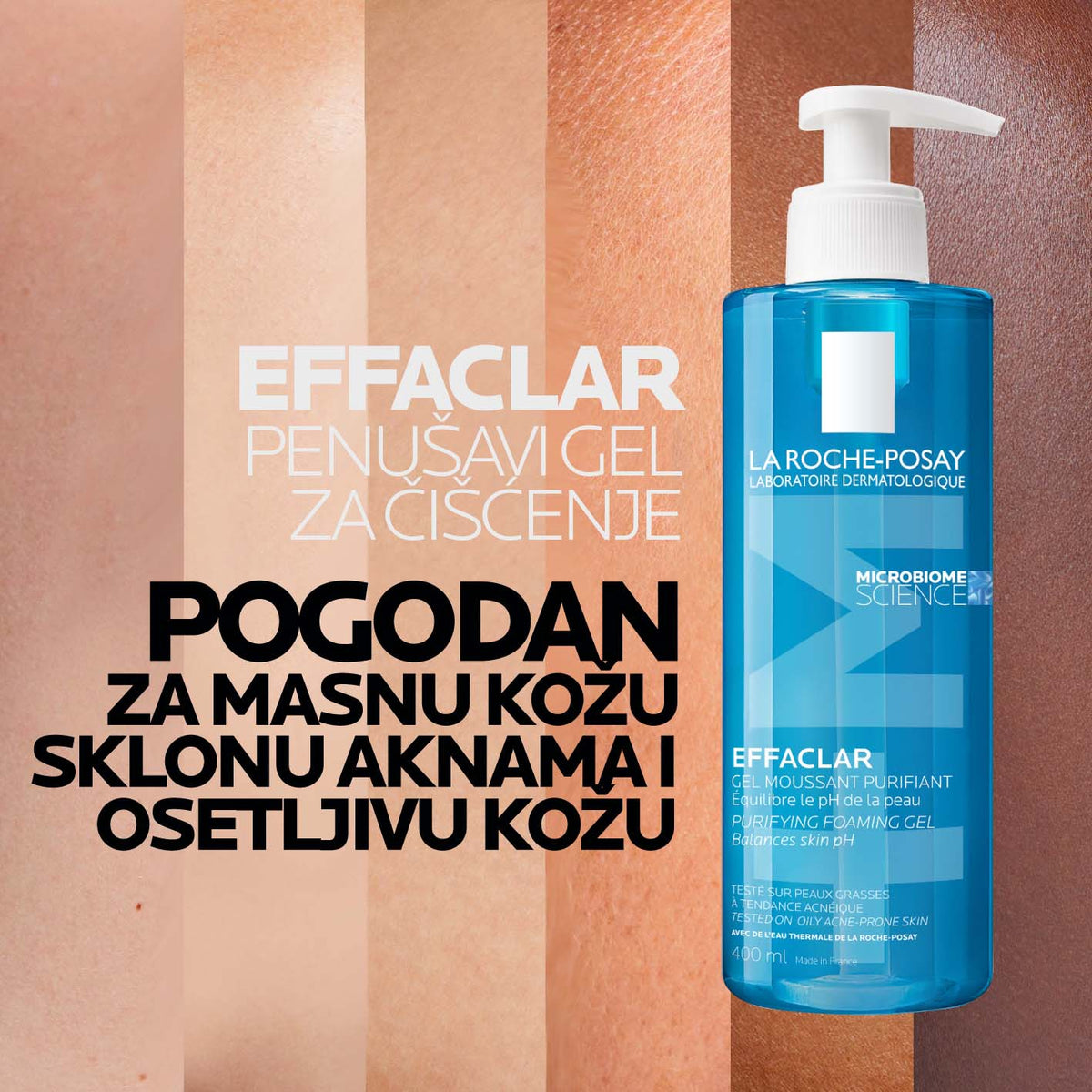 La Roche Posay : EFFACLAR Penušavi gel za čišćenje masne, osetljive kože lica sklone aknama sa novim aktivnim sastojkom filobiomom, zasnovan na nauci o mikrobiomu, 200 ml