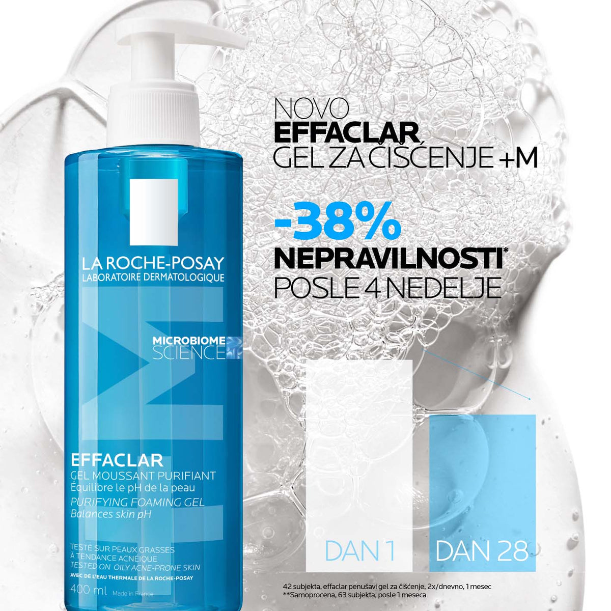 La Roche Posay : EFFACLAR Penušavi gel za čišćenje masne, osetljive kože lica sklone aknama sa novim aktivnim sastojkom filobiomom, zasnovan na nauci o mikrobiomu, 400 ml
