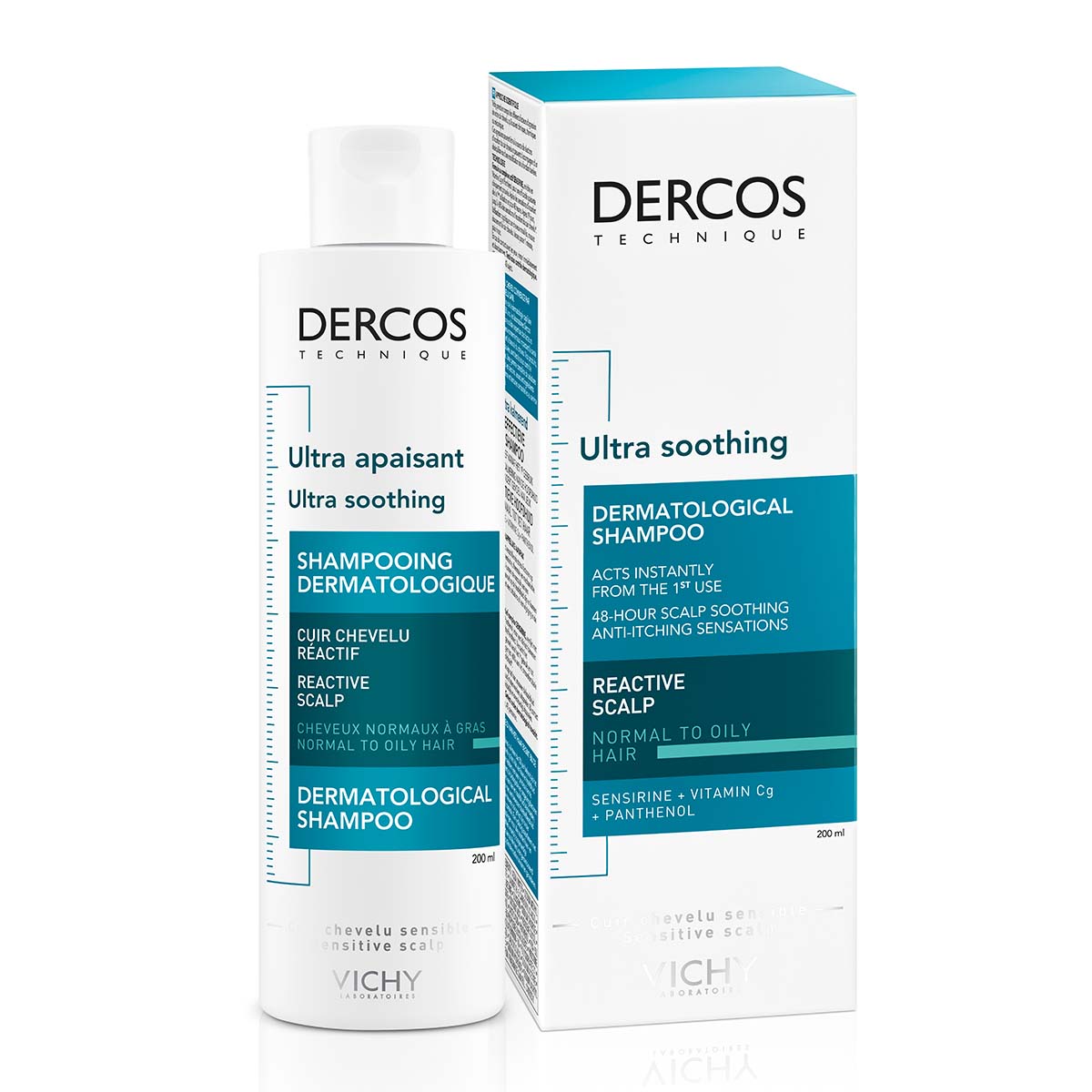 VICHY DERCOS Izuzetno smirujući šampon za osetljivo vlasište, normalna do masna kosa, 200 ml