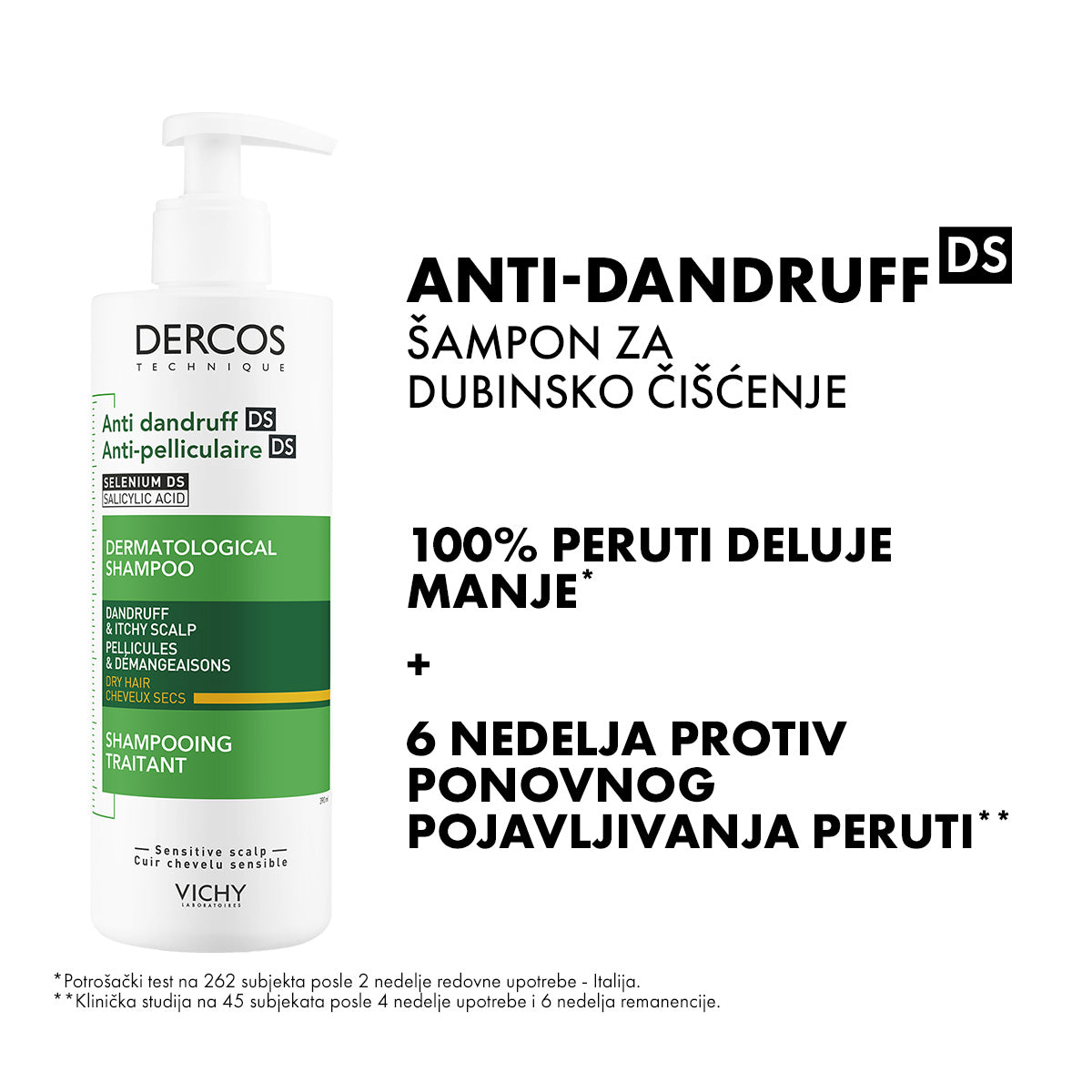 VICHY DERCOS AD Šampon protiv peruti za suvu kosu, 390 ml