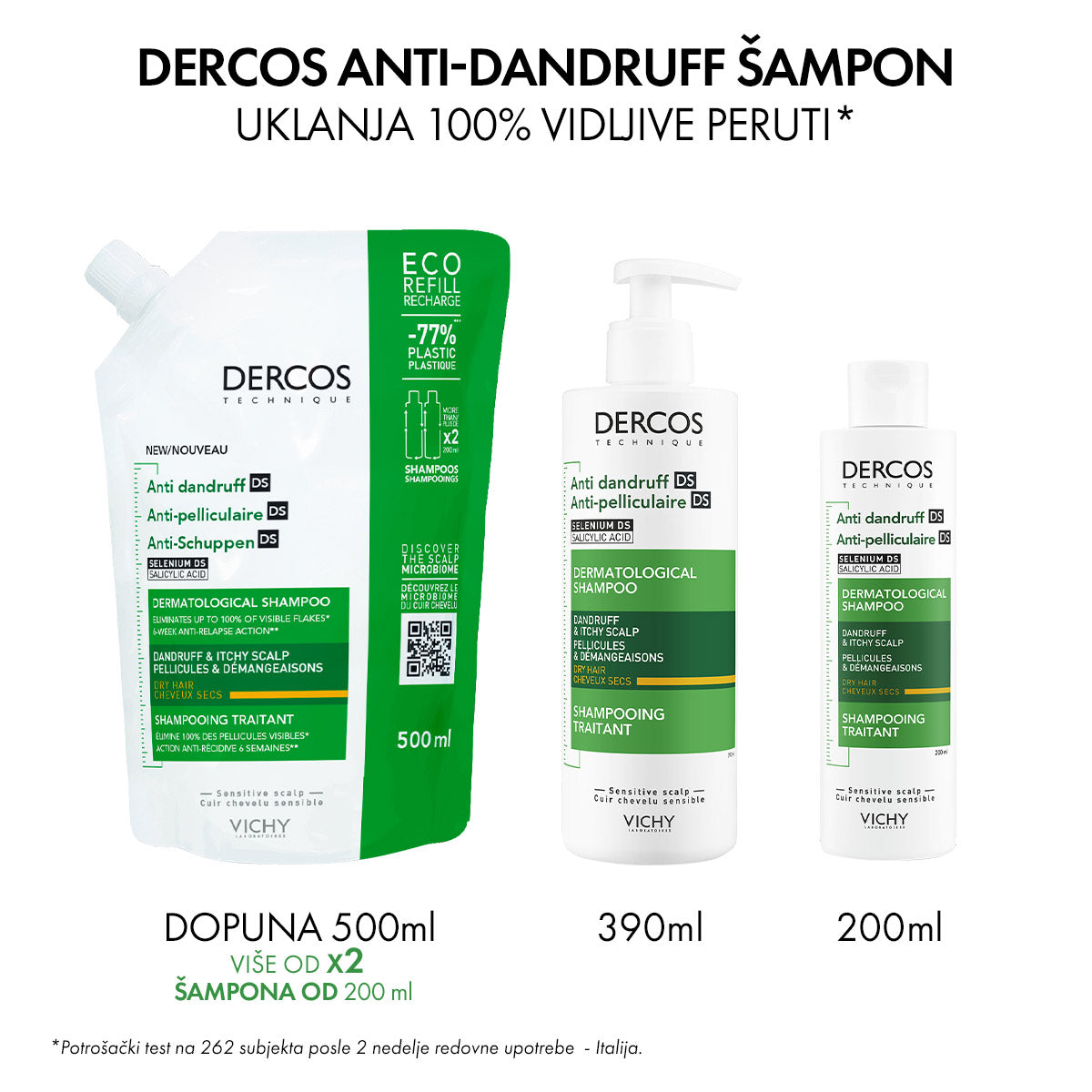 VICHY DERCOS AD Šampon protiv peruti za suvu kosu, 390 ml