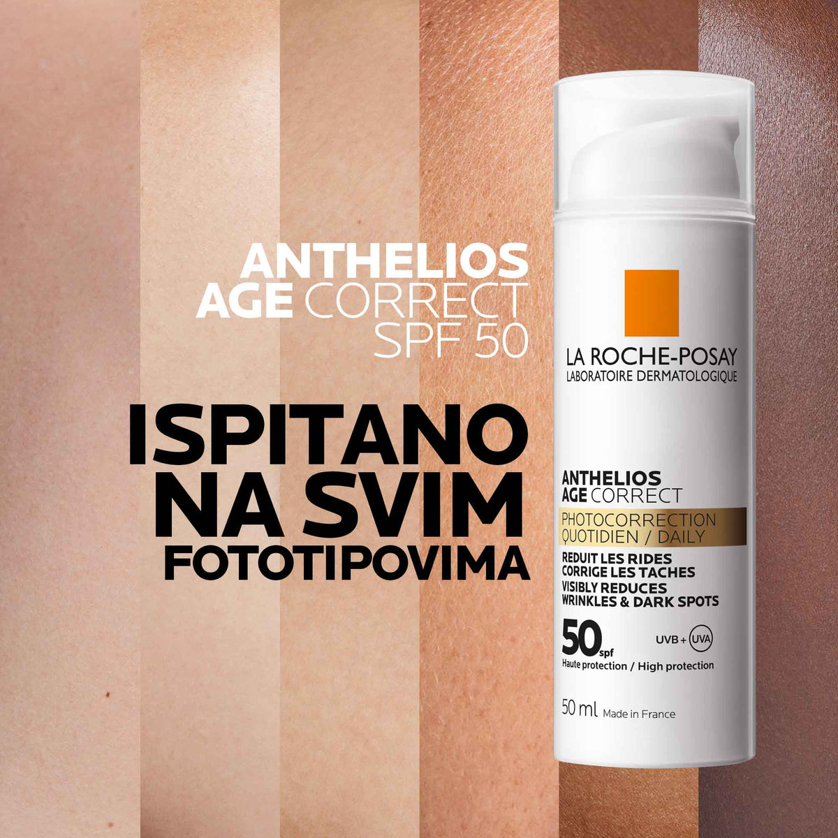 La Roche Posay ANTHELIOS AGE CORRECT SPF50 Dnevna zaštita od sunca koja ispravlja znakove starenja, bore, tamne mrlje i elastičnost, 50 ml