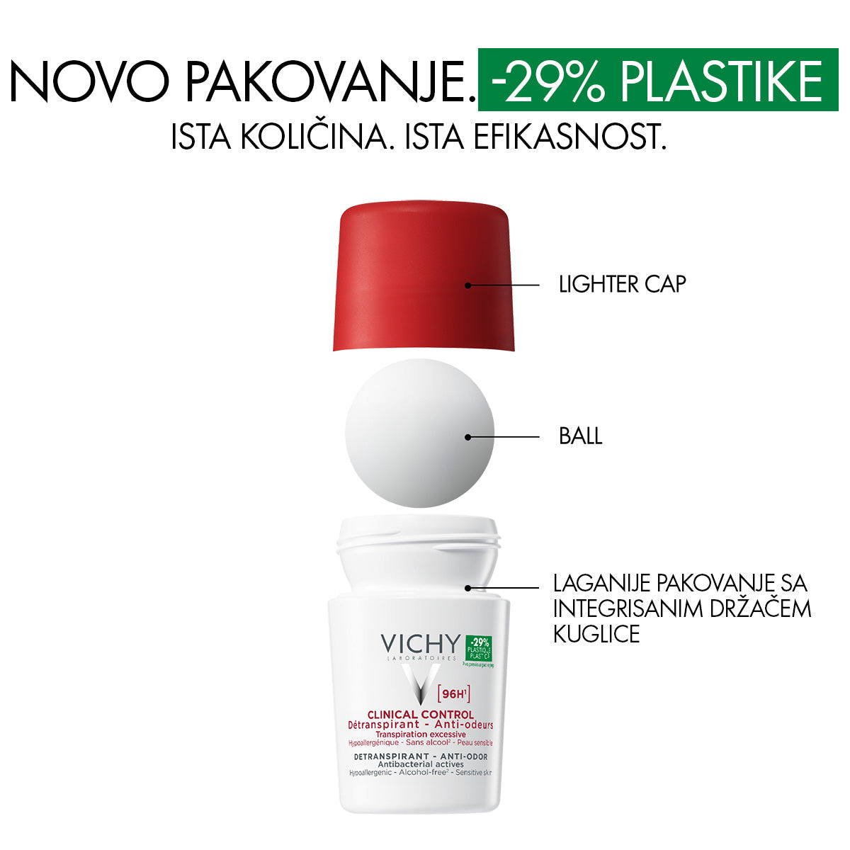 VICHY DÉODORANT CLINICAL CONTROL Roll-on dezodorans protiv neprijatnih mirisa do 96h, 50 ml