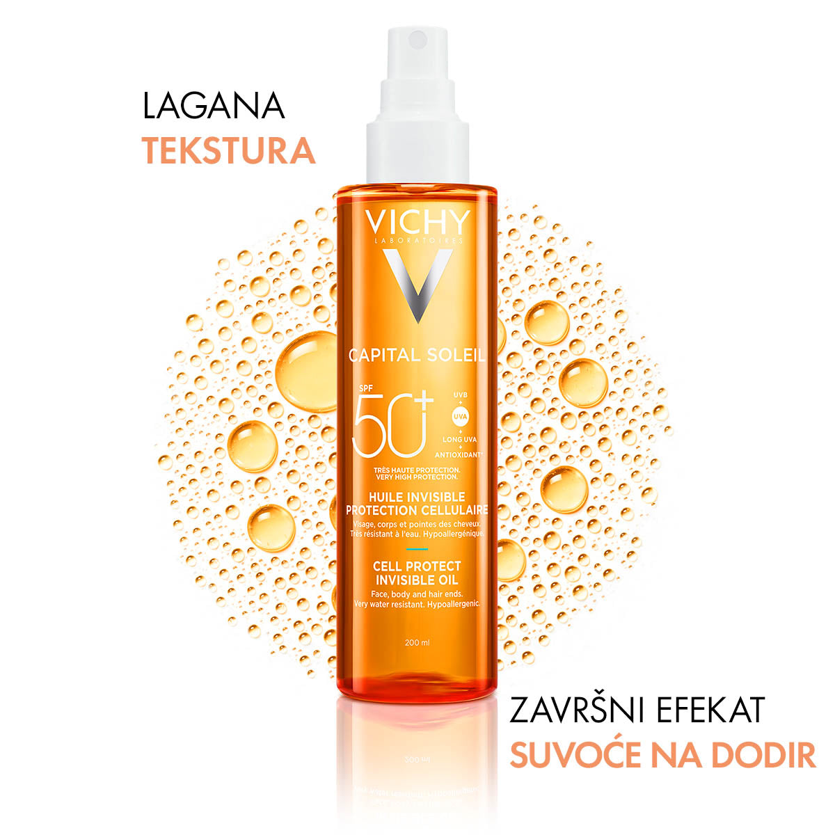 VICHY CAPITAL SOLEIL Zaštitno ulje za lice, telo I vrhove kose SPF 50+, 200 ml