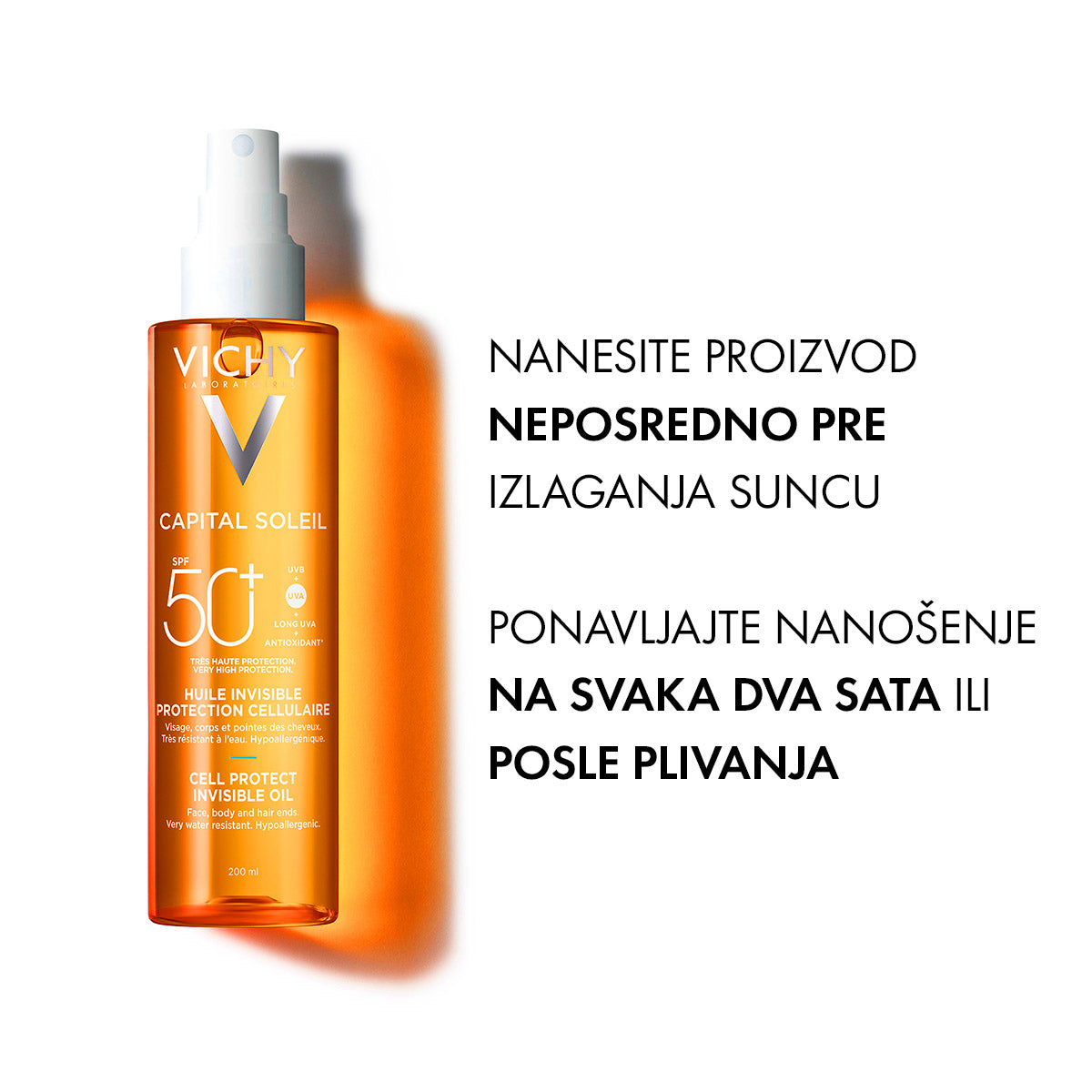 VICHY CAPITAL SOLEIL Zaštitno ulje za lice, telo I vrhove kose SPF 50+, 200 ml