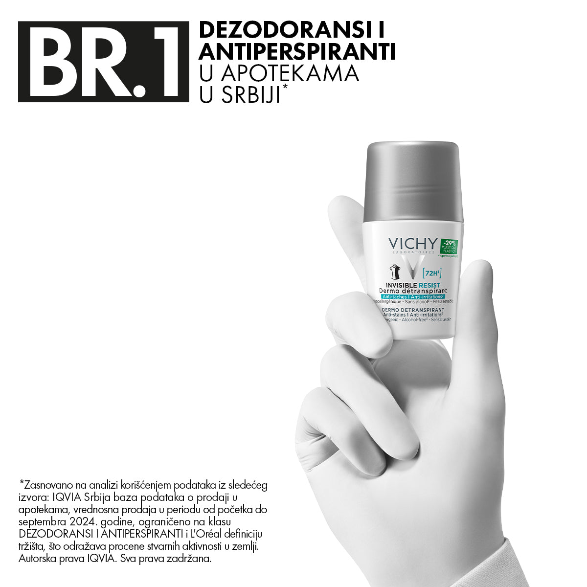 VICHY Invisible resist 72h* - Dermo Detranspirant - Protiv mrlja I nadraženosti*, 50 ml