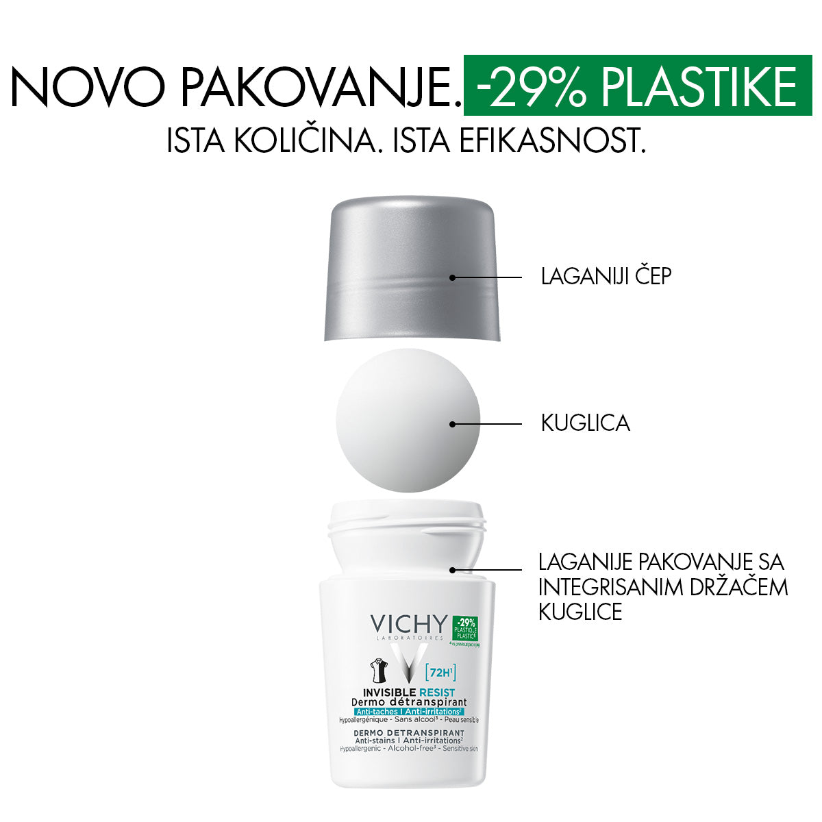 VICHY Invisible resist 72h* - Dermo Detranspirant - Protiv mrlja I nadraženosti*, 50 ml