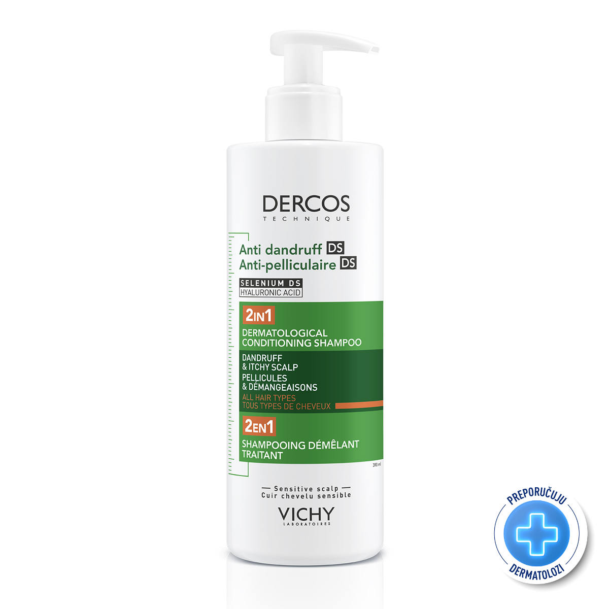 VICHY DERCOS šampon protiv peruti DS - 2 u 1: Dermokozmetički šampon i regenerator, 390 ml