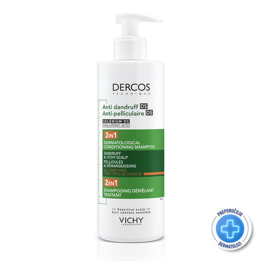 VICHY DERCOS šampon protiv peruti DS - 2 u 1: Dermokozmetički šampon i regenerator, 390 ml