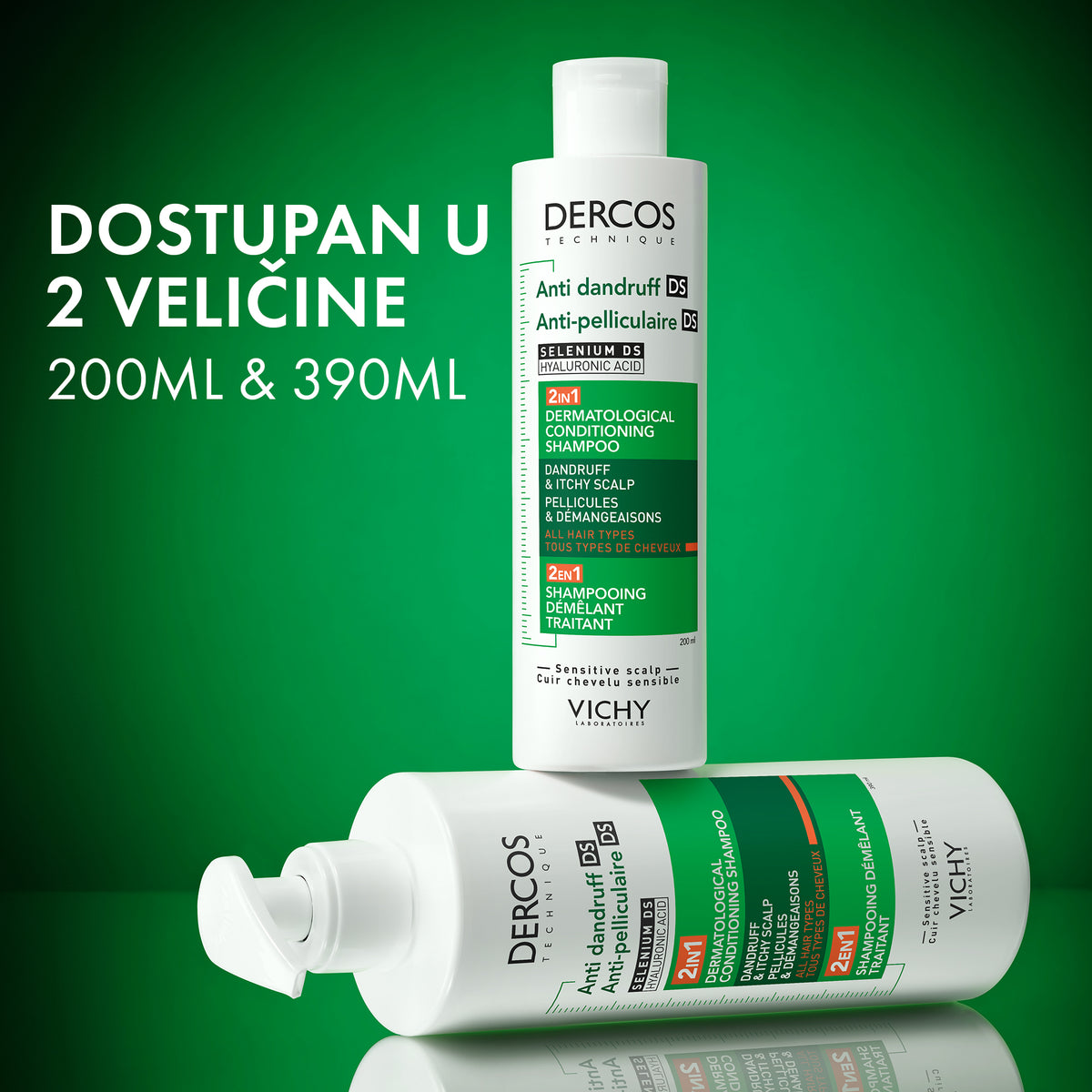 VICHY DERCOS šampon protiv peruti DS - 2 u 1: Dermokozmetički šampon i regenerator, 390 ml