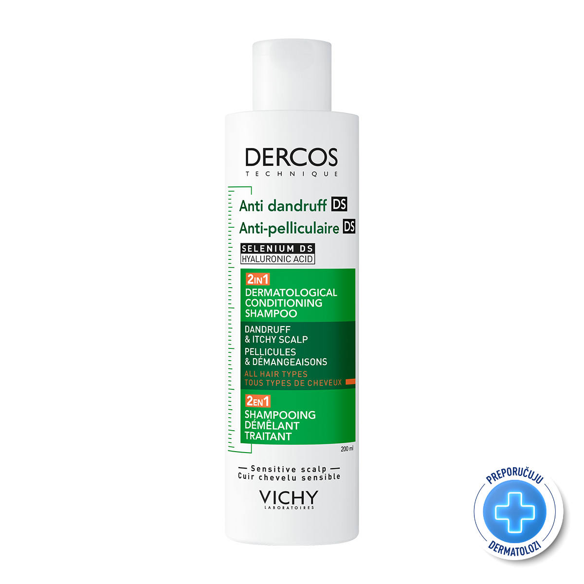 VICHY DERCOS šampon protiv peruti DS - 2 u 1: Dermokozmetički šampon i regenerator, 200 ml