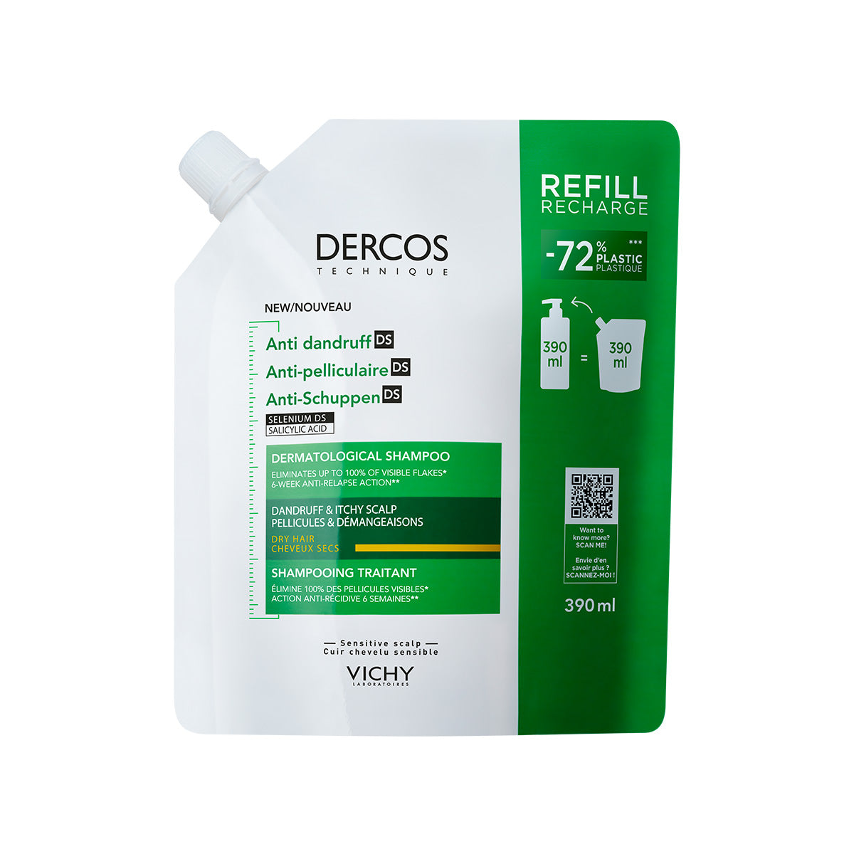 VICHY DERCOS ŠAMPON PROTIV PERUTI - ECO Dopuna, SUVA KOSA 390 ml