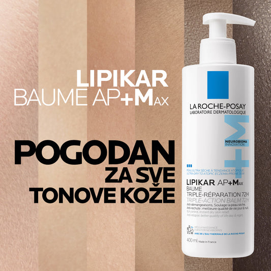 LA ROCHE POSAY LIPIKAR BAUME AP+MAX Balzam sa trostrukim delovanjem za ultrasuvu kožu sklonu atopijskom ekcemu, 400 ml