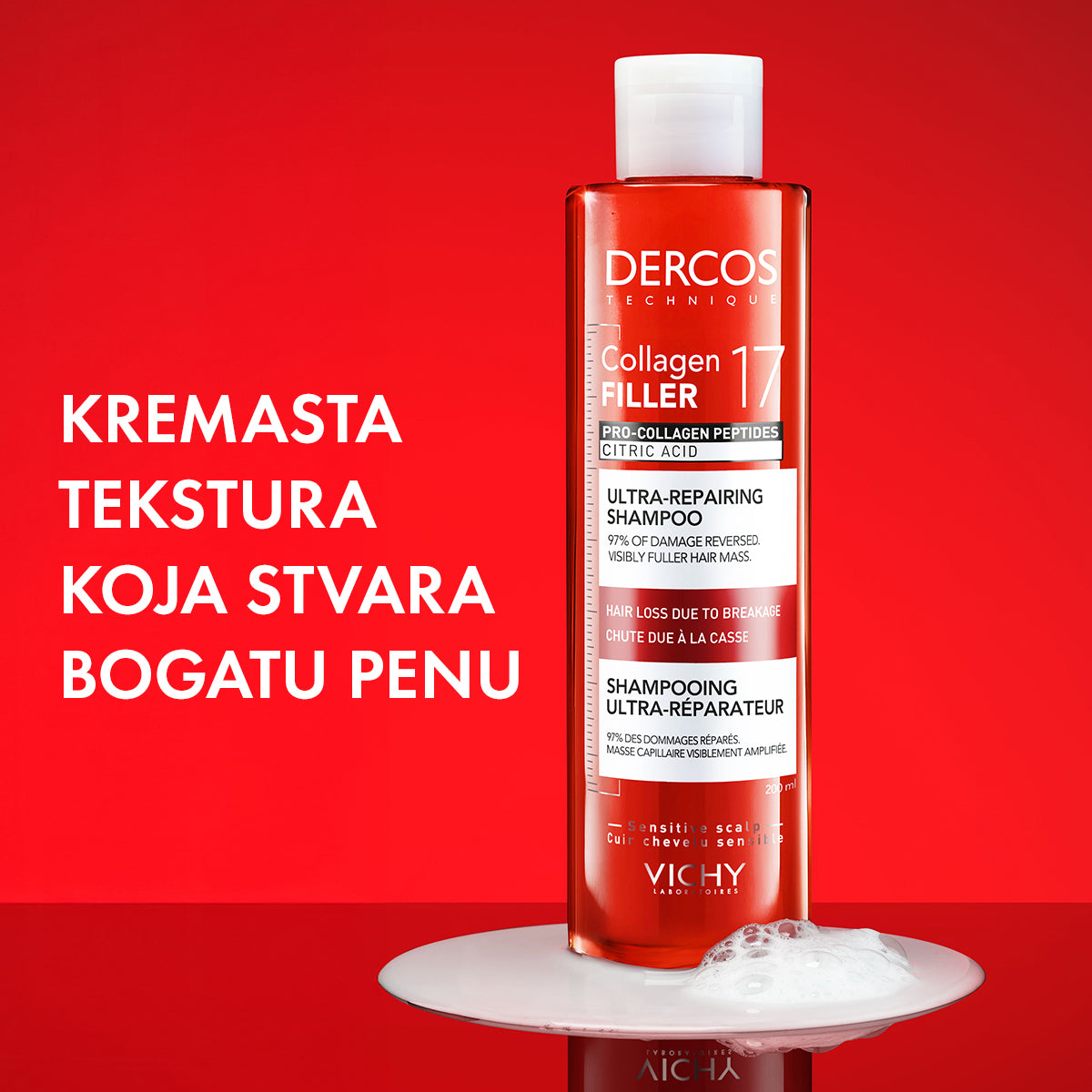 VICHY DERCOS COLLAGEN 17 FILLER ULTRA-OBNAVLJAJUĆI ŠAMPON, 200 ml